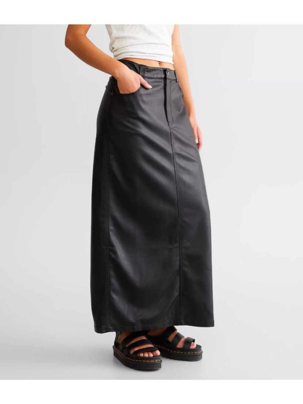Free People Black Vegan Leather Maxi Skirt Size 0 XS - New With Tags - Picture 5 of 8
